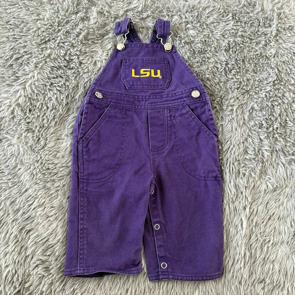 Creative Knitwear LSU Cotton Overalls Purple Yellow Embroidery Baby 3-6 Months